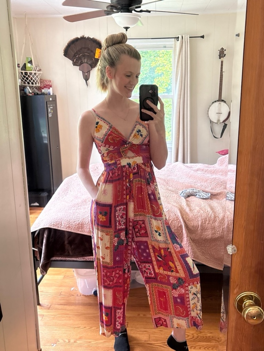Angie Red Patchwork Print Sleeveless Jumpsuit